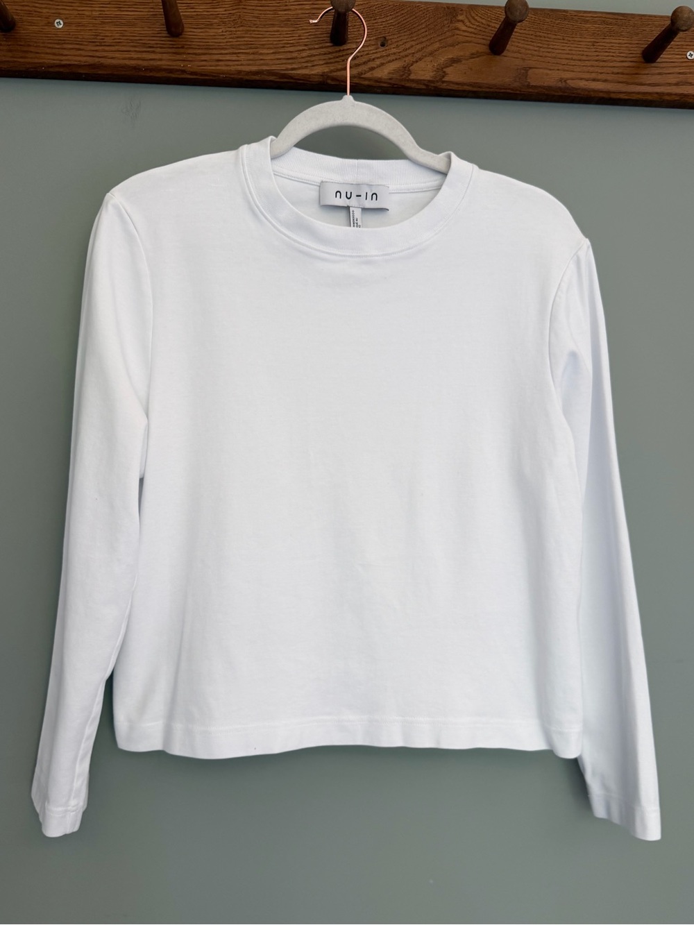 Nu-In 100% Cotton Minimalist White Crew Neck Long Sleeve Midweight Tee Shirt